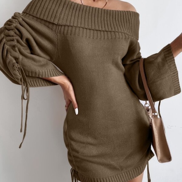 Cozy Black Off Shoulder Sweater Dress Sexy - Picture 9 of 10